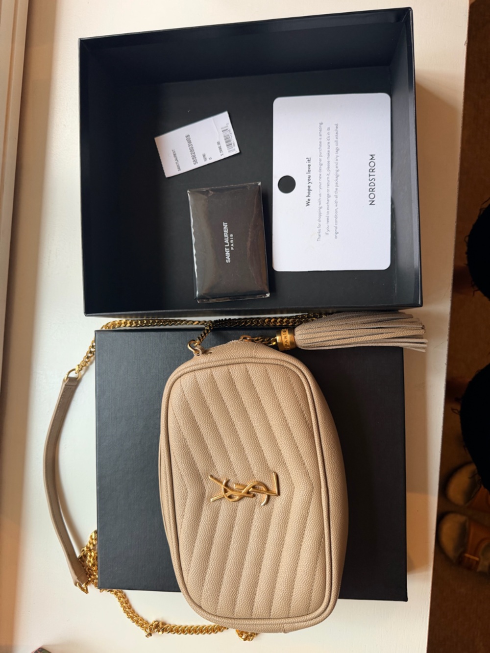 Saint Laurent Dark Beige Grain De Poudre Matelasse Mini Lou Camera Bag NWT/NIB - Picture 2 of 16
